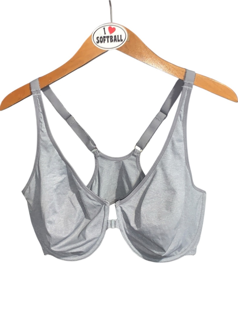 Delimira Gray Front-Closure Comfort Bra in Light Gray Unpadded Wired